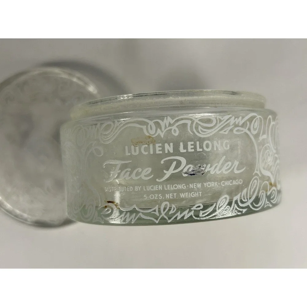 Vintage 1940's Lucien Lelong 5 oz Face Powder Glass Jar